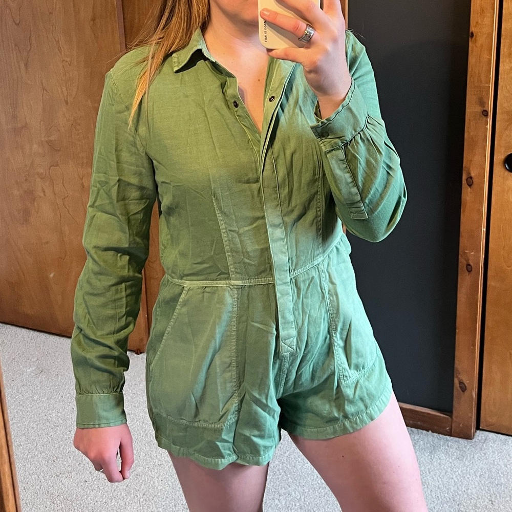 Billabong Collared Romper, Green, Size Medium